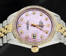 Afbeelding in Gallery-weergave laden, roestvrij staal gouden jubileumarmband en Datumjust Rolex roze Natuurlijke echte diamant ( niet in het laboratorium gekweekt )en wijzerplaat bezelhorloge snel ingesteld