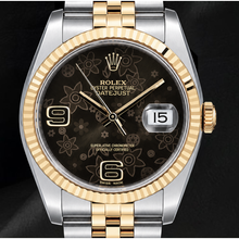 Afbeelding in Gallery-weergave laden, Rolex 116233 Datejust 36mm Bruine Florale Arabische Wijzerplaat Tweekleurig Horloge