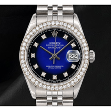 Afbeelding in Gallery-weergave laden, Rolex 1601 Datejust 36mm Blauwe Diamanten Wijzerplaat Roestvrij Staal Horloge