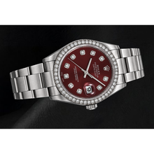 Afbeelding in Gallery-weergave laden, Rolex 16200 Datejust 36mm Horloge van Roestvrij Staal met Rode Diamanten Wijzerplaat