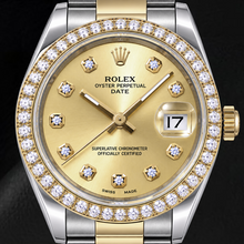 Afbeelding in Gallery-weergave laden, Rolex Date 15223 34mm Champagne Diamanten Wijzerplaat Tweekleurig Horloge