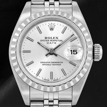 Afbeelding in Gallery-weergave laden, Rolex Date 6924 26mm Zilveren Wijzerplaat met Streepindexen Roestvrij Staal Jubilee-armband Horloge