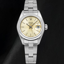 Afbeelding in Gallery-weergave laden, Rolex Date 79160 26mm Champagne Wijzerplaat met Streepindexen Gladde Lunette Roestvrij Staal Horloge