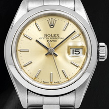 Afbeelding in Gallery-weergave laden, Rolex Date 79160 26mm Champagne Wijzerplaat met Streepindexen Gladde Lunette Roestvrij Staal Horloge