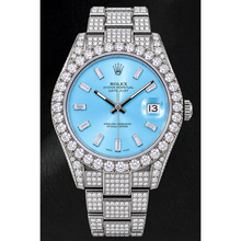 Afbeelding in Gallery-weergave laden, Rolex Datejust 116200 36mm IJsblauwe Baguette Diamanten Wijzerplaat Roestvrij Staal Horloge