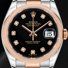 Afbeelding in Gallery-weergave laden, Rolex Datejust 116201 36 mm Tweekleurig Horloge met Zwarte Diamanten Wijzerplaat