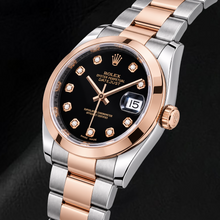 Afbeelding in Gallery-weergave laden, Rolex Datejust 116201 36 mm Tweekleurig Horloge met Zwarte Diamanten Wijzerplaat