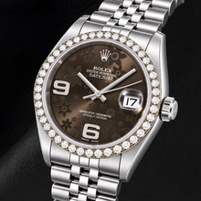 Afbeelding in Gallery-weergave laden, Rolex Datejust 116234 36mm Bruine Gebloemde Arabische Wijzerplaat Roestvrij Staal Horloge
