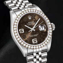 Afbeelding in Gallery-weergave laden, Rolex Datejust 116234 36mm Bruine Gebloemde Arabische Wijzerplaat Roestvrij Staal Horloge