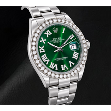 Afbeelding in Gallery-weergave laden, Rolex Datejust 126300 41mm Groene Romeinse Diamanten Wijzerplaat Roestvrij Staal Horloge