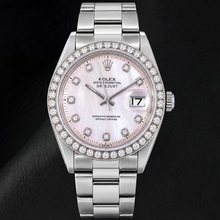 Afbeelding in Gallery-weergave laden, Rolex Datejust 1601 36mm Roze Parelmoer Diamanten Wijzerplaat Roestvrij Staal Horloge