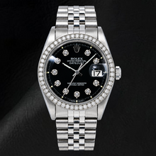 Afbeelding in Gallery-weergave laden, Rolex Datejust 1601 36mm Zwarte Diamanten Wijzerplaat Roestvrij Staal Horloge