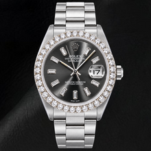 Afbeelding in Gallery-weergave laden, Rolex Datejust 16014 36mm Grijze Baguette Diamanten Wijzerplaat Roestvrij Staal Horloge