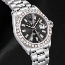 Afbeelding in Gallery-weergave laden, Rolex Datejust 16014 36mm Grijze Baguette Diamanten Wijzerplaat Roestvrij Staal Horloge