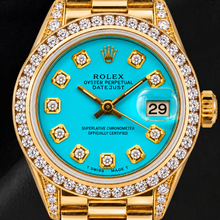 Afbeelding in Gallery-weergave laden, Rolex Datejust 26 mm 6917 Turkoois Diamanten Wijzerplaat Geelgoud Horloge