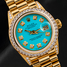 Afbeelding in Gallery-weergave laden, Rolex Datejust 26 mm 6917 Turkoois Diamanten Wijzerplaat Geelgoud Horloge