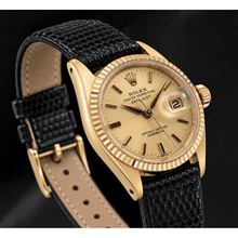 Afbeelding in Gallery-weergave laden, Rolex Datejust 26mm 6517 Champagne Wijzerplaat Geelgoud en Zwarte Leren Band Horloge
