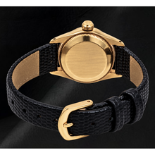 Afbeelding in Gallery-weergave laden, Rolex Datejust 26mm 6517 Champagne Wijzerplaat Geelgoud en Zwarte Leren Band Horloge