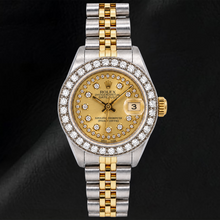 Afbeelding in Gallery-weergave laden, Rolex Datejust 26mm 6917 Champagne String Diamanten Wijzerplaat Tweekleurig Jubilee-armband Horloge