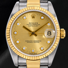 Afbeelding in Gallery-weergave laden, Rolex Datejust 31mm 68243 Champagne Diamanten Wijzerplaat Gekartelde Lunette Tweekleurig Horloge