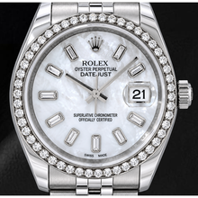 Afbeelding in Gallery-weergave laden, Rolex Datejust 36mm 116200 Wit Parelmoer Baguette Diamanten Wijzerplaat Diamanten Lunette Jubilee-armband Horloge