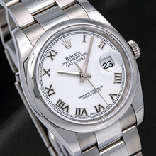 Afbeelding in Gallery-weergave laden, Rolex Datejust 36mm 116200 Witte Romeinse Wijzerplaat Gladde Lunette Horloge
