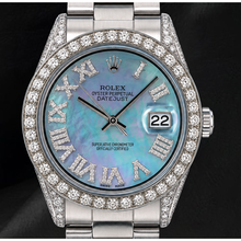 Afbeelding in Gallery-weergave laden, Rolex Datejust 36mm 1601 Blauwe Parelmoer Romeinse Diamanten Wijzerplaat Roestvrij Staal Horloge