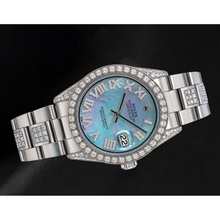 Afbeelding in Gallery-weergave laden, Rolex Datejust 36mm 1601 Blauwe Parelmoer Romeinse Diamanten Wijzerplaat Roestvrij Staal Horloge
