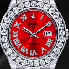 Afbeelding in Gallery-weergave laden, Rolex Datejust 41mm 116300 Horloge met Rode Romeinse Diamanten Wijzerplaat en Diamanten Lunette