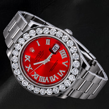 Afbeelding in Gallery-weergave laden, Rolex Datejust 41mm 116300 Horloge met Rode Romeinse Diamanten Wijzerplaat en Diamanten Lunette
