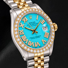 Afbeelding in Gallery-weergave laden, Rolex Datejust 6827 31mm Turkoois Romeinse Diamanten Wijzerplaat Tweekleurig Horloge