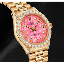 Afbeelding in Gallery-weergave laden, Rolex Datejust 68278 31mm Roze Florale Diamanten Wijzerplaat Geelgoud Horloge