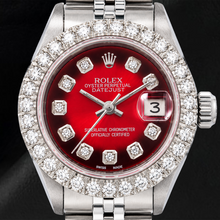 Afbeelding in Gallery-weergave laden, Rolex Datejust 6917 26 mm Rode Diamanten Wijzerplaat Roestvrij Staal Jubilee-armband Horloge