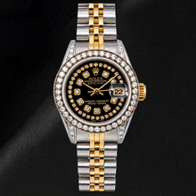 Afbeelding in Gallery-weergave laden, Rolex Datejust 6917 26 mm Zwarte Diamanten Wijzerplaat met Diamantsnoer Tweekleurig Jubilee-armband Horloge