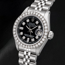 Afbeelding in Gallery-weergave laden, Rolex Datejust 6917 26mm Roestvrij Staal Horloge met Zwarte Diamanten Wijzerplaat