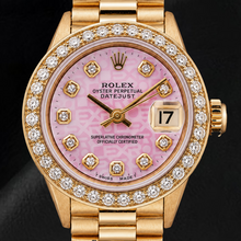 Afbeelding in Gallery-weergave laden, Rolex Datejust 6917 26mm Roze Jubilee Diamanten Wijzerplaat Geelgoud Horloge