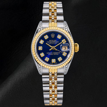 Afbeelding in Gallery-weergave laden, Rolex Datejust 6917 26mm Tweekleurig Horloge met Blauwe Diamanten Wijzerplaat en Semi-diamanten Jubilee-armband