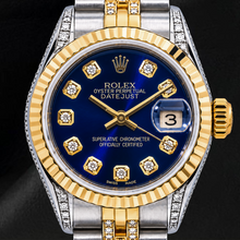 Afbeelding in Gallery-weergave laden, Rolex Datejust 6917 26mm Tweekleurig Horloge met Blauwe Diamanten Wijzerplaat en Semi-diamanten Jubilee-armband