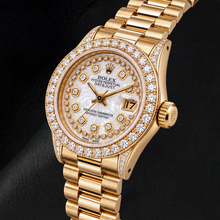Afbeelding in Gallery-weergave laden, Rolex Datejust 6917 26mm Wit Parelmoer Diamanten Wijzerplaat met Snoer Geelgoud Horloge