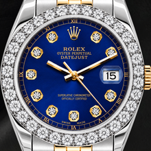 Afbeelding in Gallery-weergave laden, Rolex Datejust 69173 26mm Blauwe Diamanten Wijzerplaat Tweekleurig Jubilee-armband Horloge