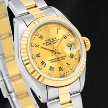Afbeelding in Gallery-weergave laden, Rolex Datejust 69173 26mm Champagne Romeinse Fabrieks Diamanten Wijzerplaat Tweekleurig Oyster-armband Horloge