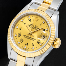 Afbeelding in Gallery-weergave laden, Rolex Datejust 69173 26mm Champagne Romeinse Fabrieks Diamanten Wijzerplaat Tweekleurig Oyster-armband Horloge