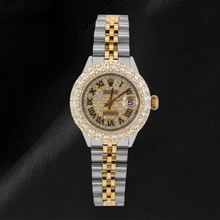 Afbeelding in Gallery-weergave laden, Rolex Datejust 69173 26mm Pavé Diamanten Romeinse Wijzerplaat Tweekleurige Jubilee-armband Horloge