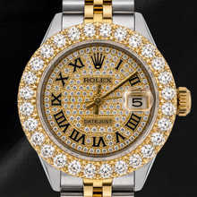 Afbeelding in Gallery-weergave laden, Rolex Datejust 69173 26mm Pavé Diamanten Romeinse Wijzerplaat Tweekleurige Jubilee-armband Horloge