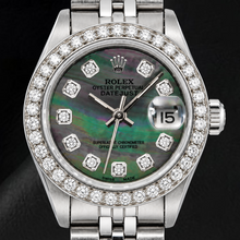 Afbeelding in Gallery-weergave laden, Rolex Datejust 69174 26mm Zwart Parelmoer Diamanten Wijzerplaat Roestvrij Staal Horloge