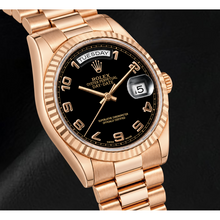 Afbeelding in Gallery-weergave laden, Rolex Day-Date 118235 36mm Zwarte Arabische Wijzerplaat Roségoud Horloge