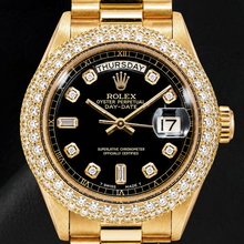 Afbeelding in Gallery-weergave laden, Rolex Day-Date 1803 36mm Zwarte Diamanten Wijzerplaat Geelgoud Horloge