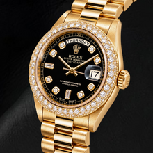 Afbeelding in Gallery-weergave laden, Rolex Day-Date 1803 36mm Zwarte Diamanten Wijzerplaat Geelgoud Horloge