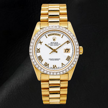 Afbeelding in Gallery-weergave laden, Rolex Day-Date 18038 36mm Witte Romeinse Wijzerplaat Geelgoud Horloge