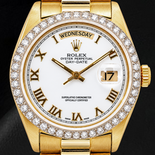 Afbeelding in Gallery-weergave laden, Rolex Day-Date 18038 36mm Witte Romeinse Wijzerplaat Geelgoud Horloge